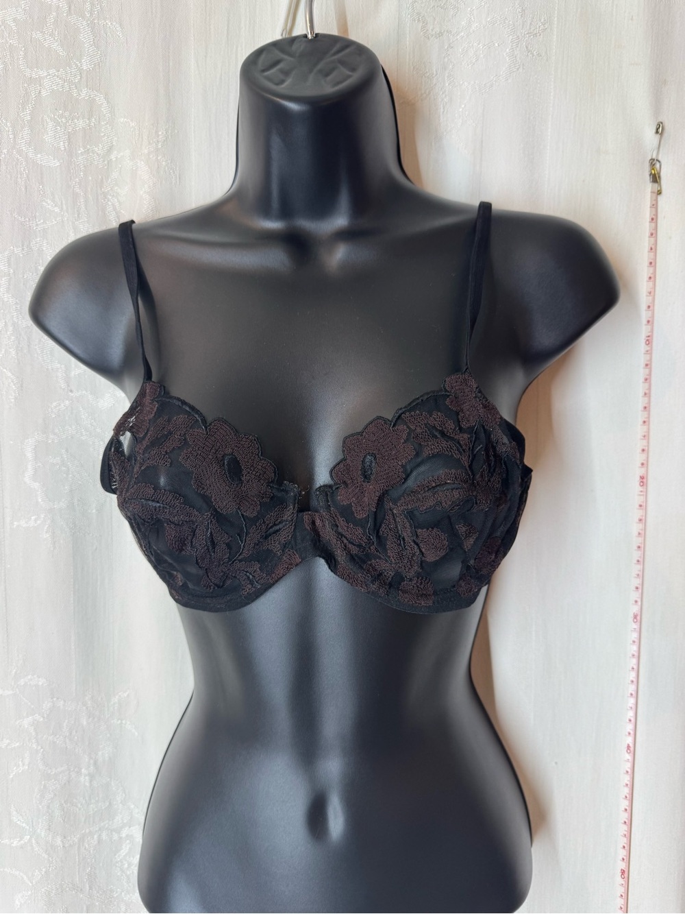 Vintage Malizia by La Perla Black Sheer Floral Lace Bra